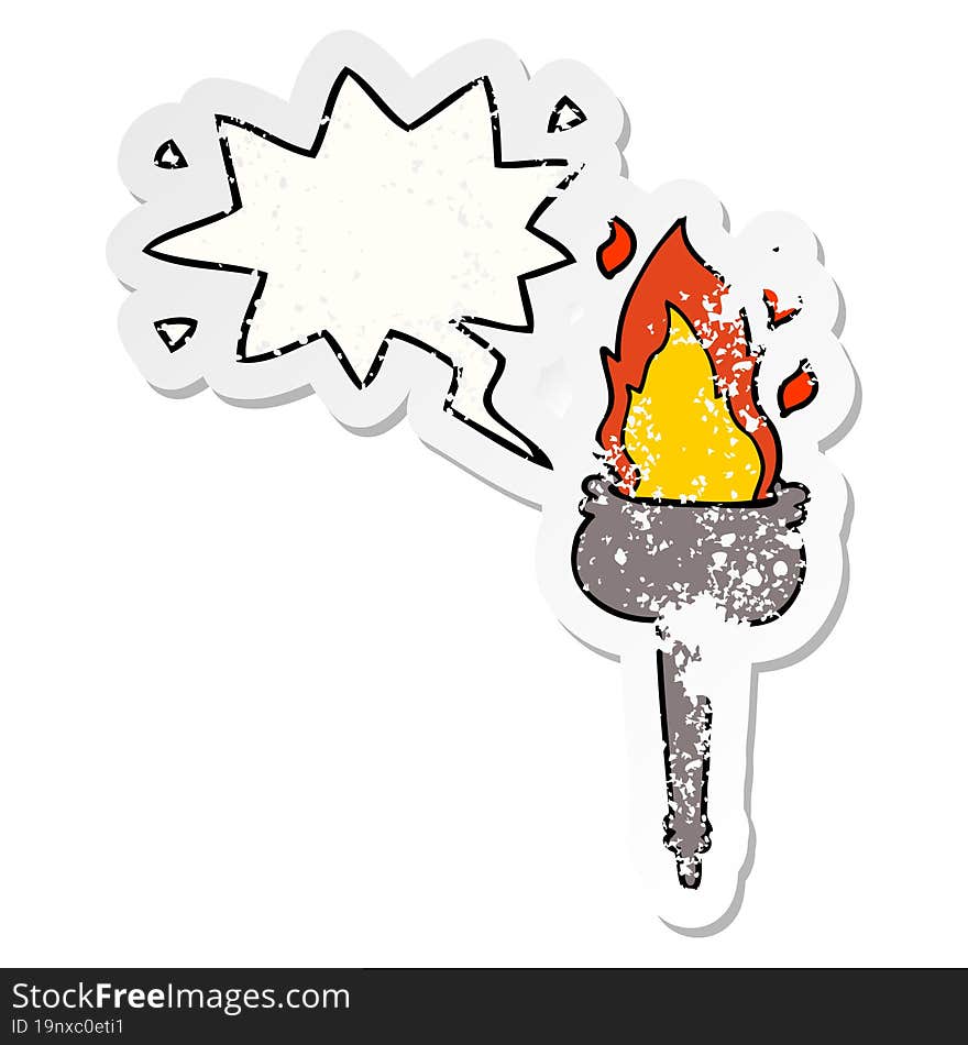 cartoon flaming chalice and speech bubble distressed sticker