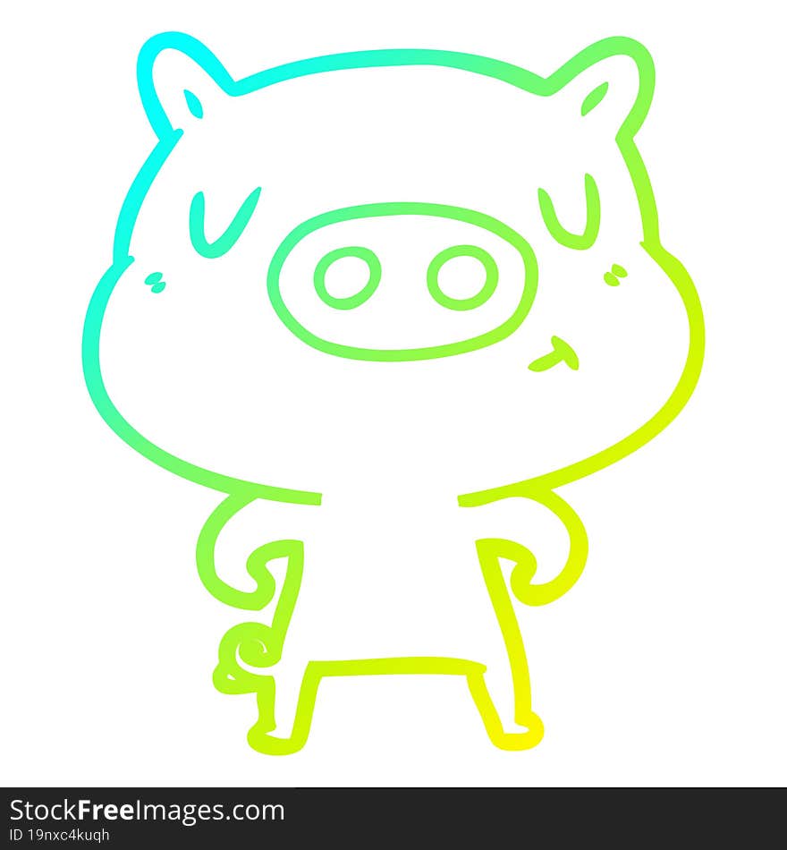 cold gradient line drawing cartoon content pig