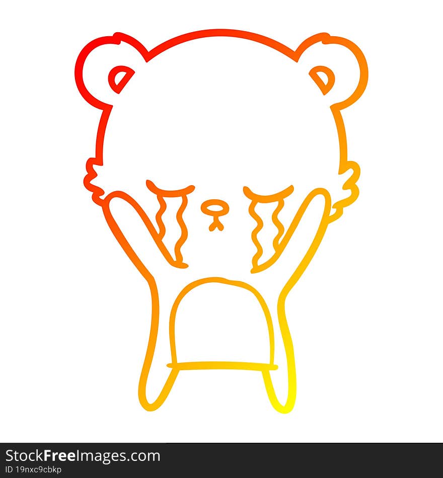 warm gradient line drawing of a crying cartoon polarbear