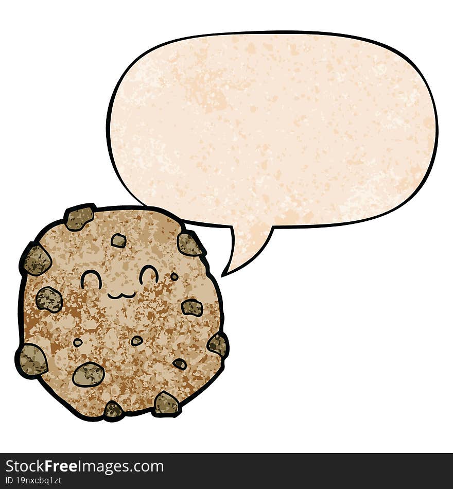 cartoon biscuit and speech bubble in retro texture style