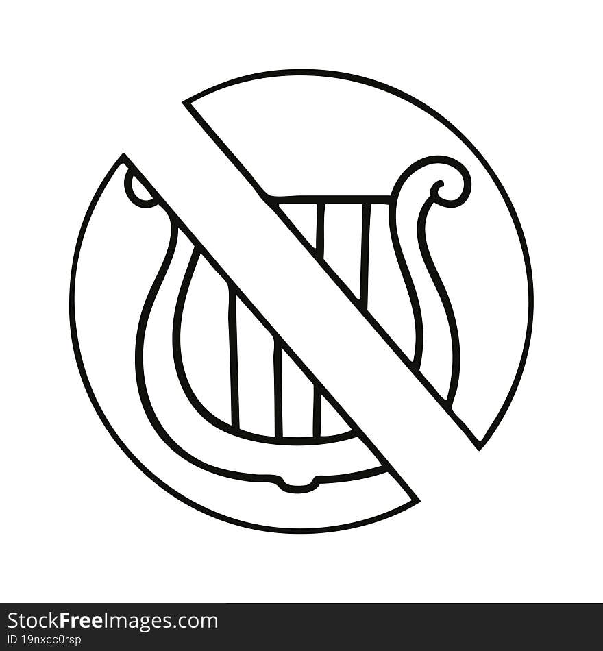 line drawing cartoon no harps allowed sign