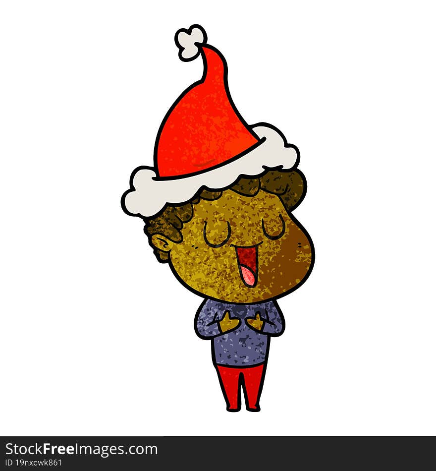 laughing textured cartoon of a man wearing santa hat