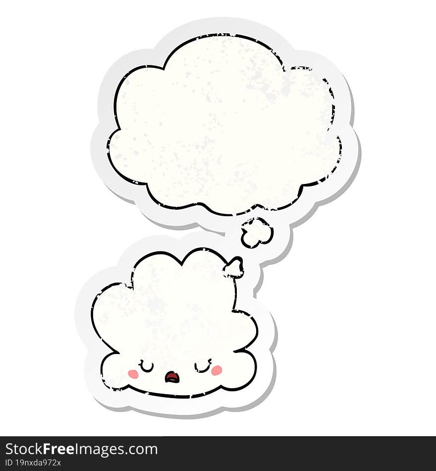 Cute Cartoon Cloud And Thought Bubble As A Distressed Worn Sticker