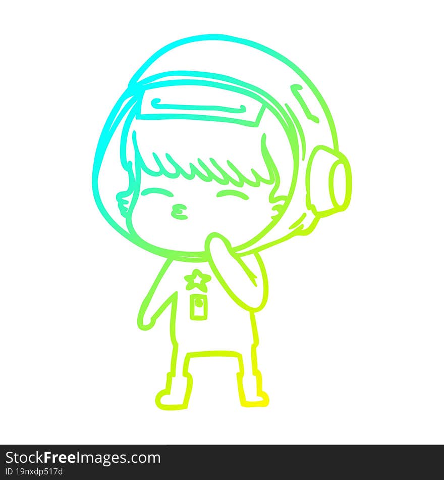 Cold Gradient Line Drawing Cartoon Curious Astronaut