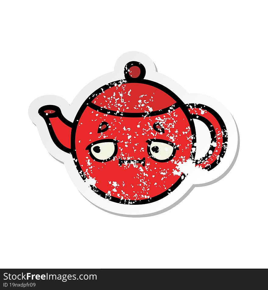 distressed sticker of a cute cartoon teapot