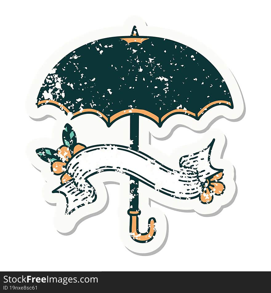 Grunge Sticker With Banner Of An Umbrella