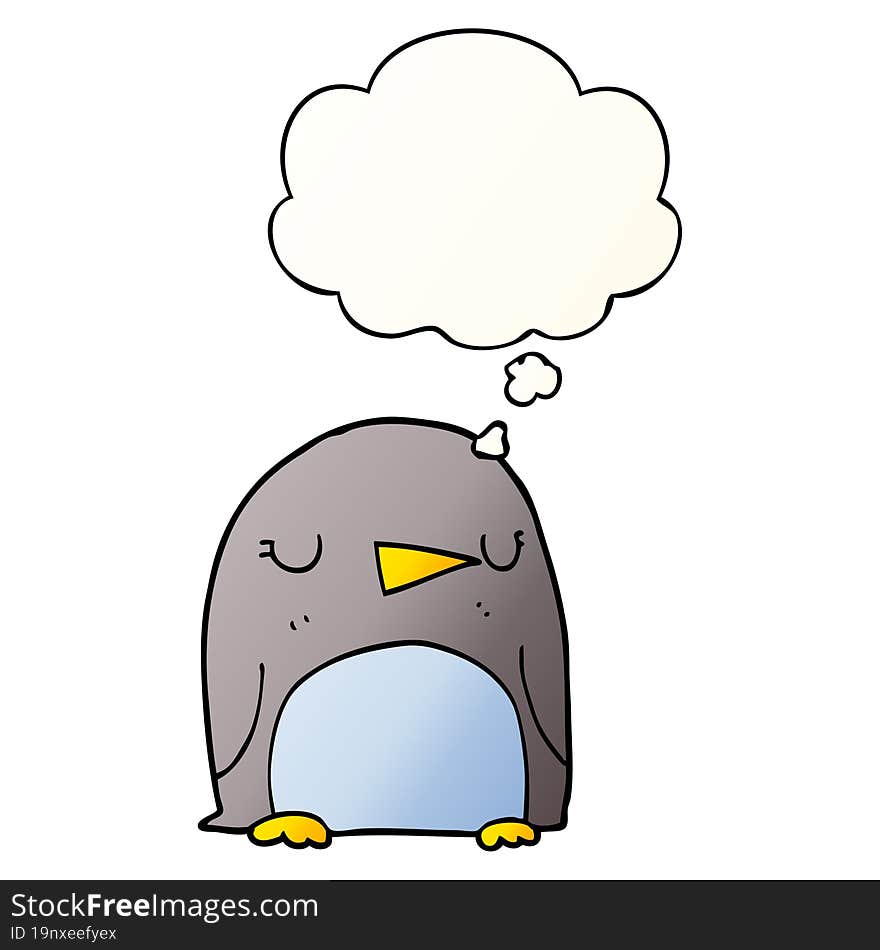 Cartoon Penguin And Thought Bubble In Smooth Gradient Style