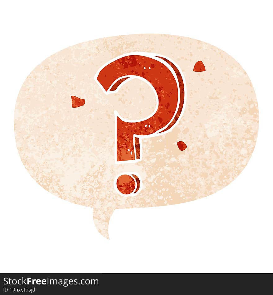 cartoon question mark and speech bubble in retro textured style