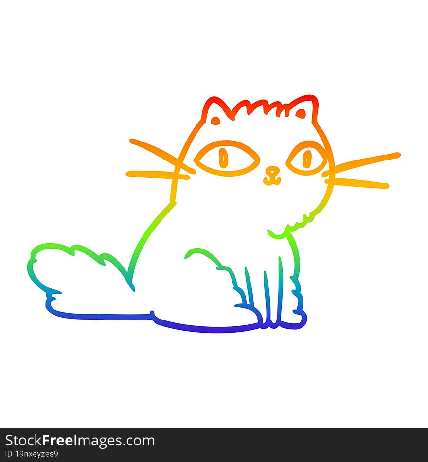 Rainbow Gradient Line Drawing Cat Looking Right At You