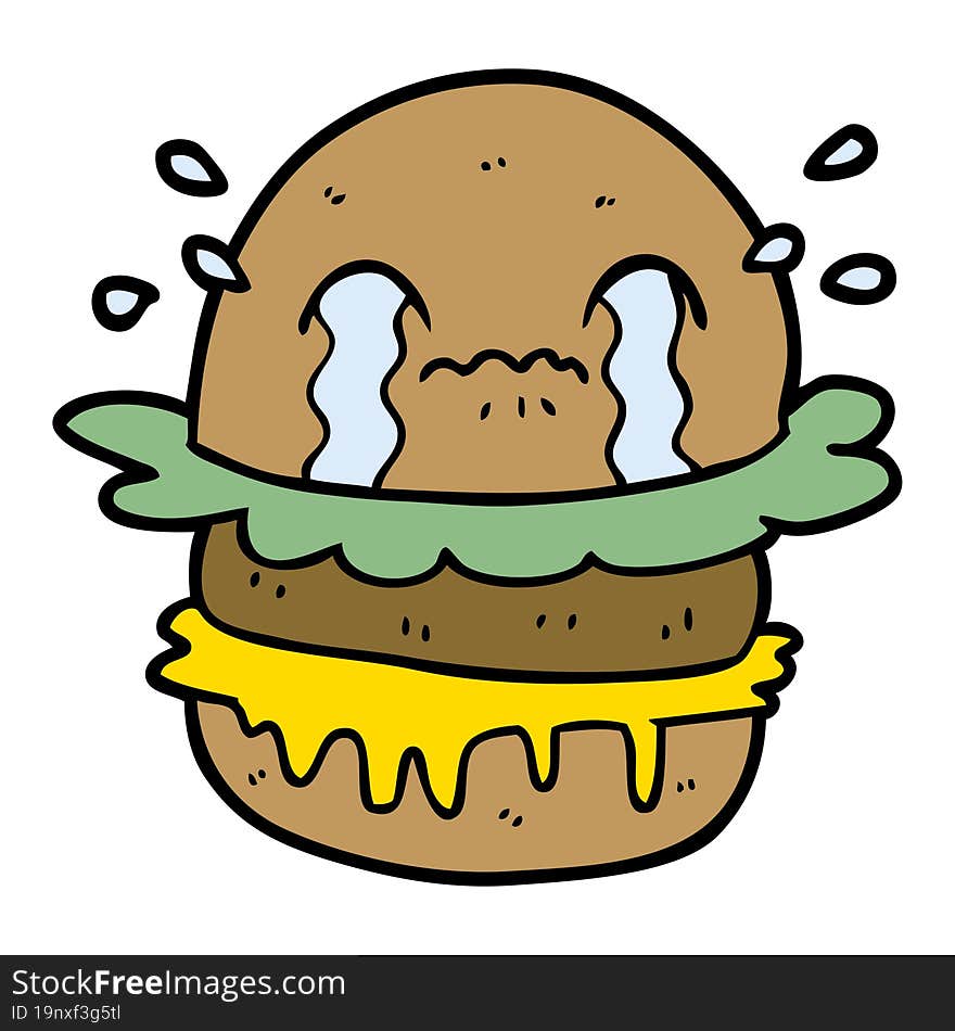 cartoon crying fast food burger. cartoon crying fast food burger