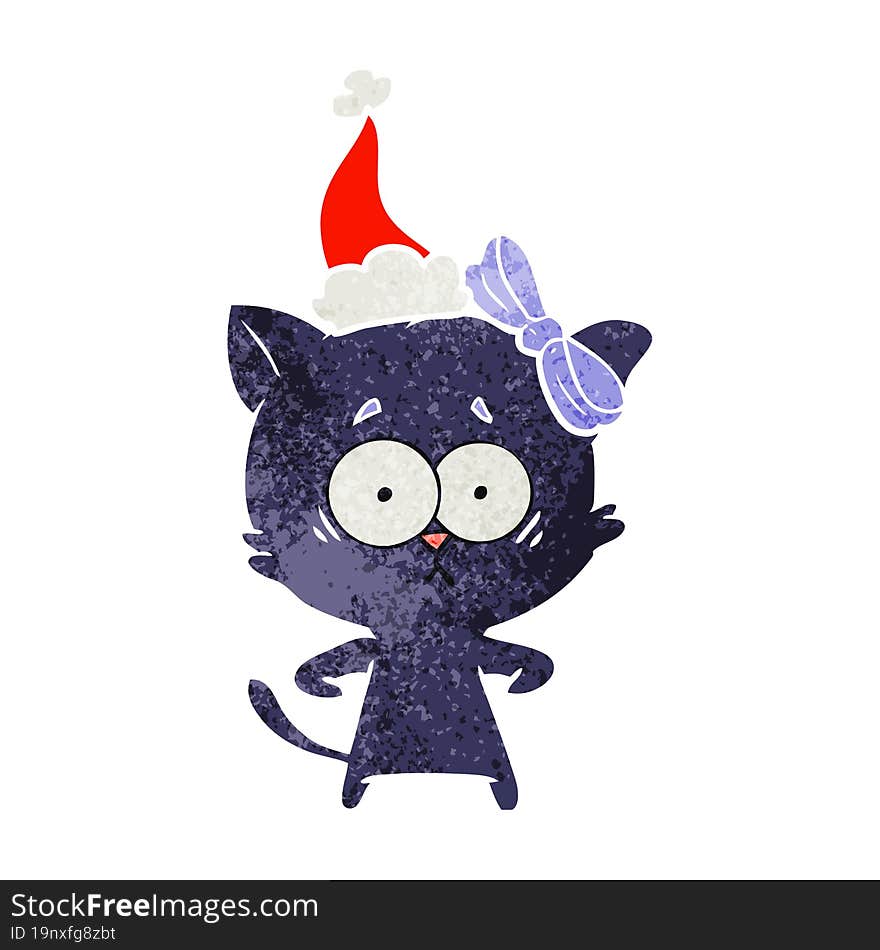 retro cartoon of a cat wearing santa hat