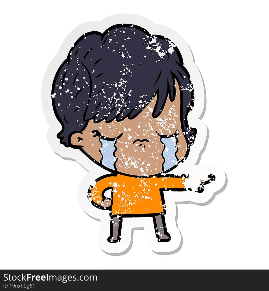 Distressed Sticker Of A Cartoon Woman Crying