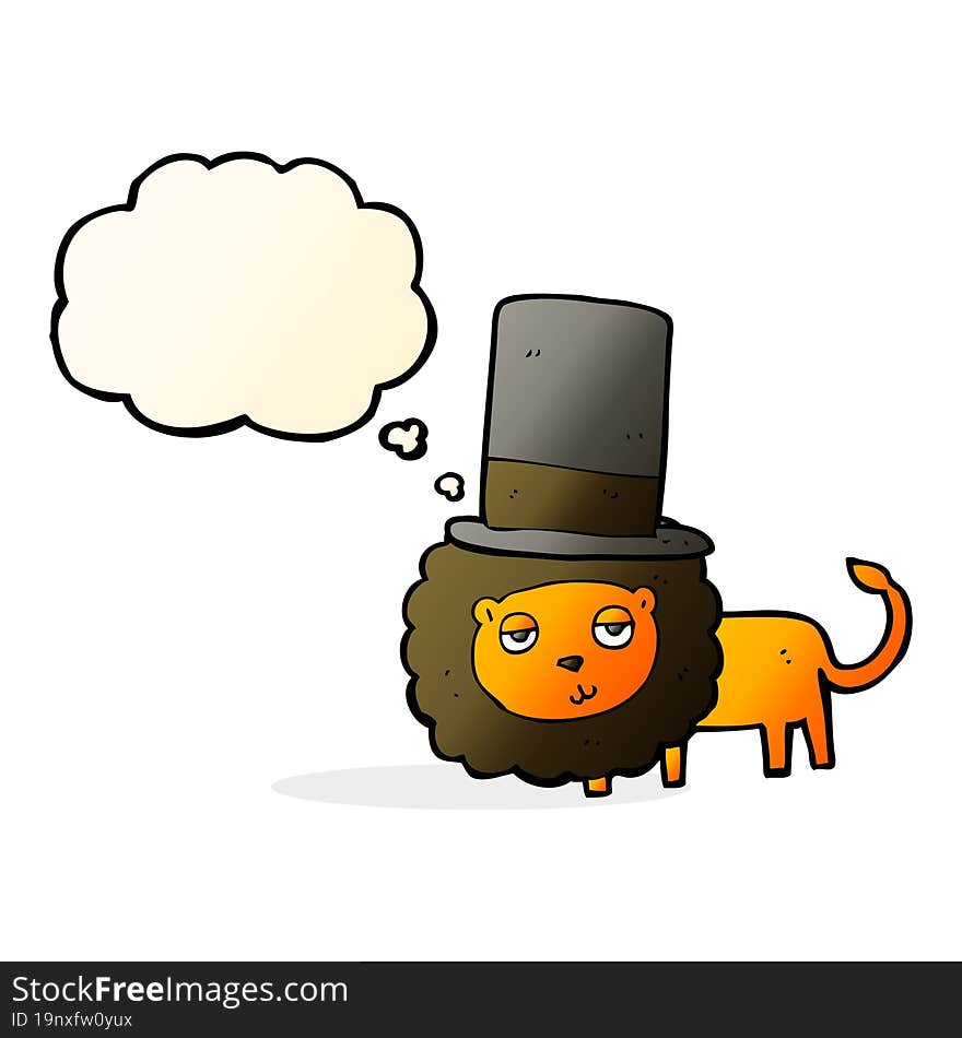 cartoon lion in top hat with thought bubble