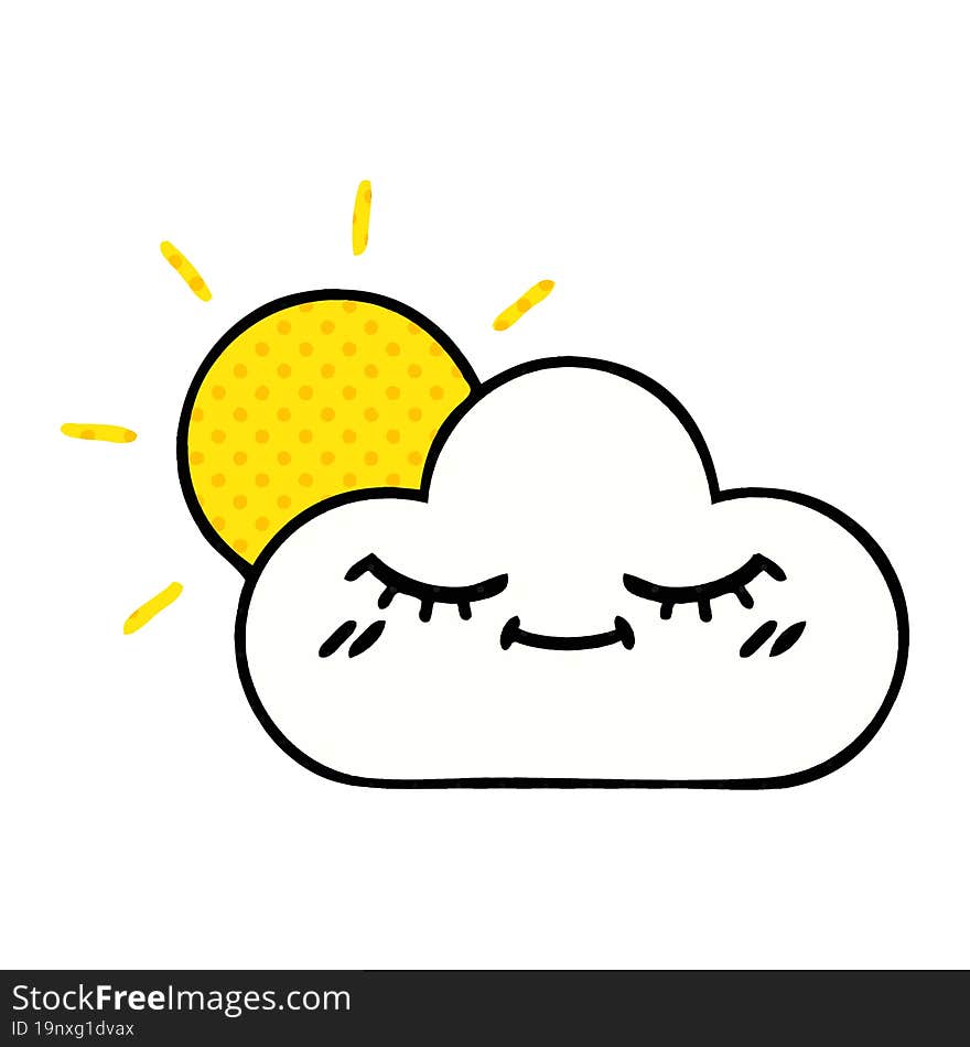 comic book style cartoon sunshine and cloud