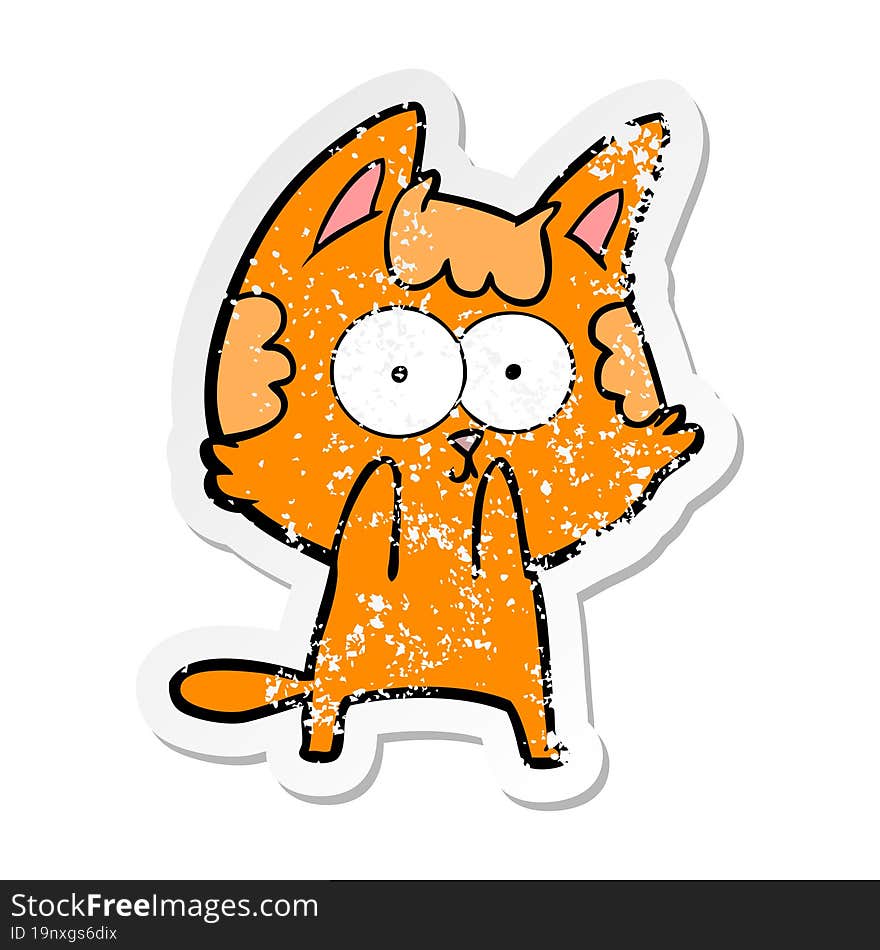 distressed sticker of a happy cartoon cat