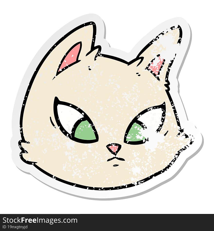 distressed sticker of a cartoon cat face