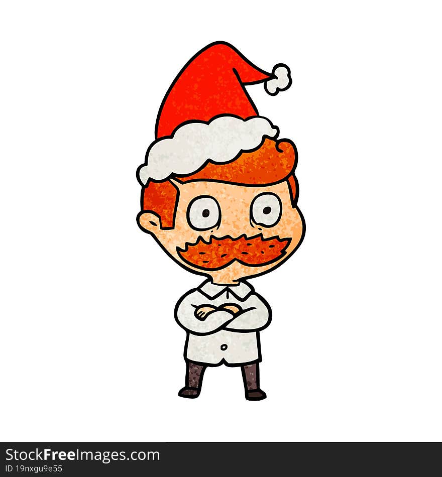 Textured Cartoon Of A Man With Mustache Shocked Wearing Santa Hat