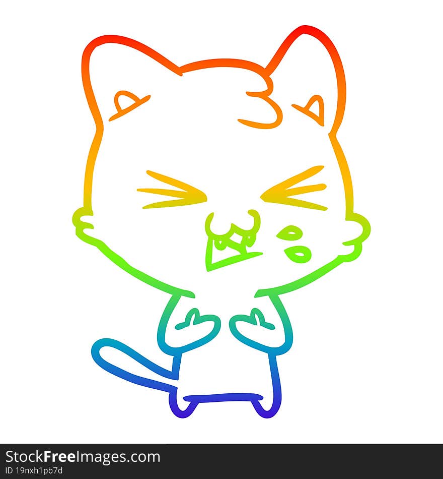 rainbow gradient line drawing cartoon cat hissing