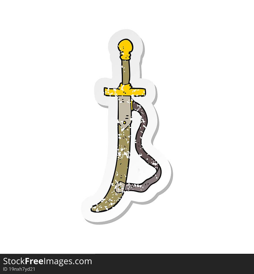 Retro Distressed Sticker Of A Cartoon Sword