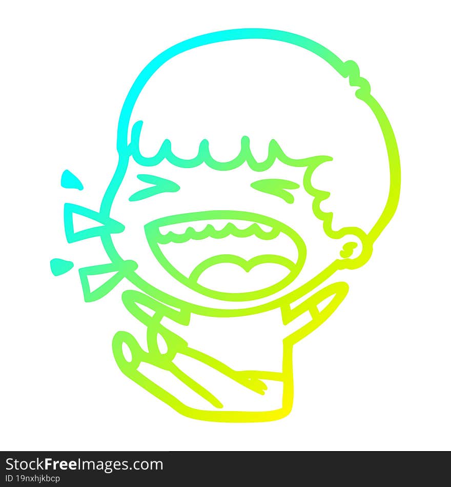 cold gradient line drawing of a cartoon laughing man