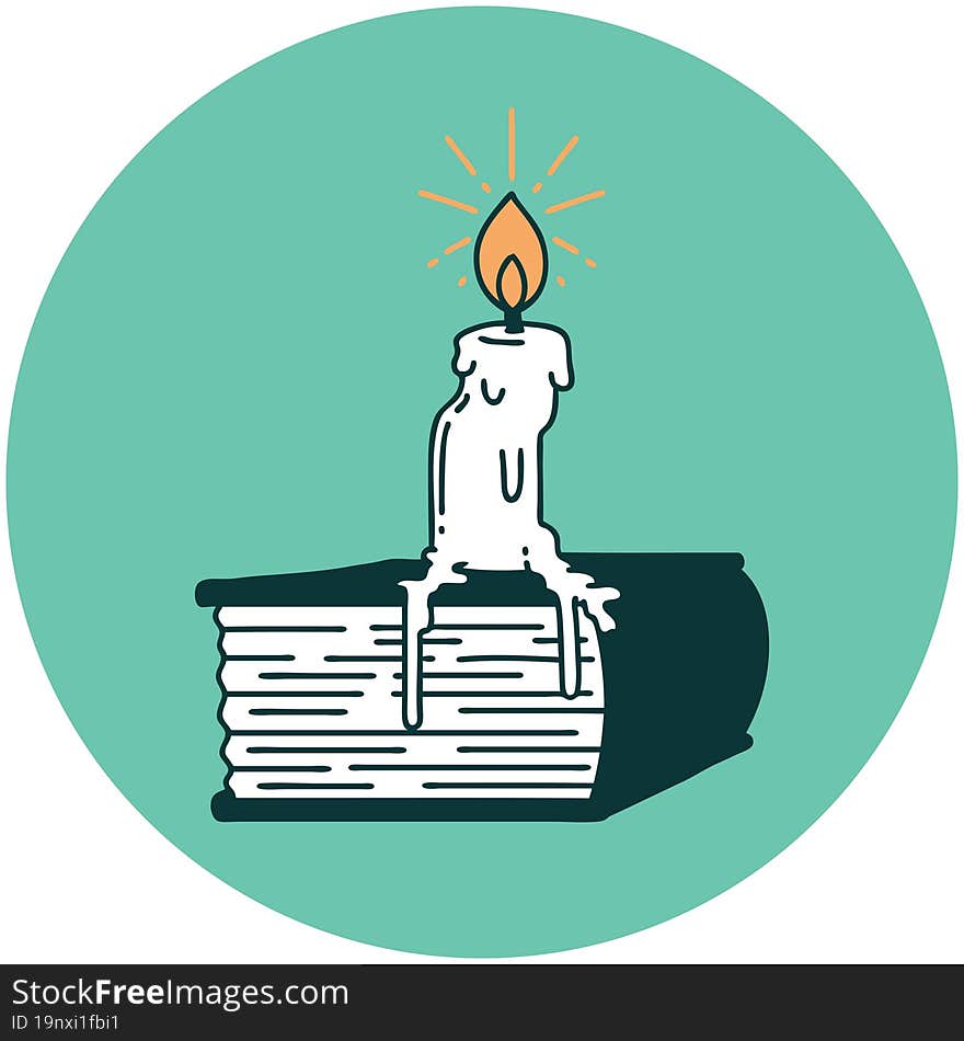 icon of tattoo style candle melting on book