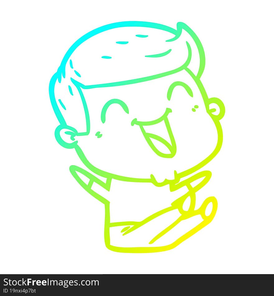 cold gradient line drawing of a cartoon man laughing