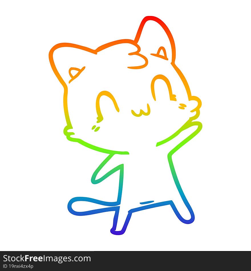 rainbow gradient line drawing cartoon happy cat