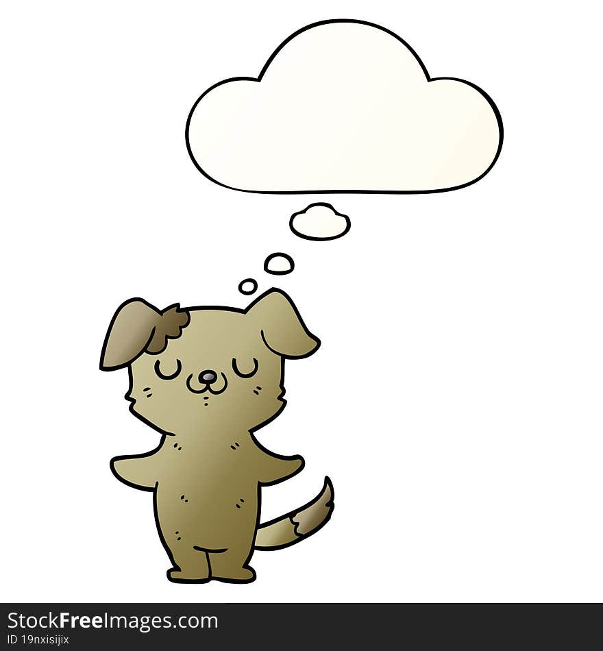 Cartoon Puppy And Thought Bubble In Smooth Gradient Style