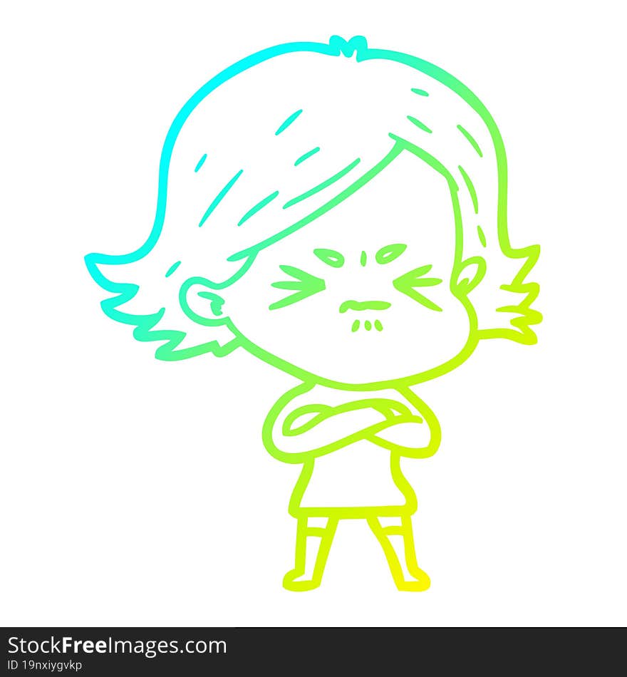 cold gradient line drawing of a cartoon angry girl