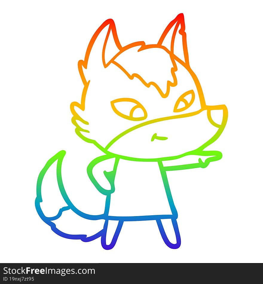 rainbow gradient line drawing friendly cartoon wolf