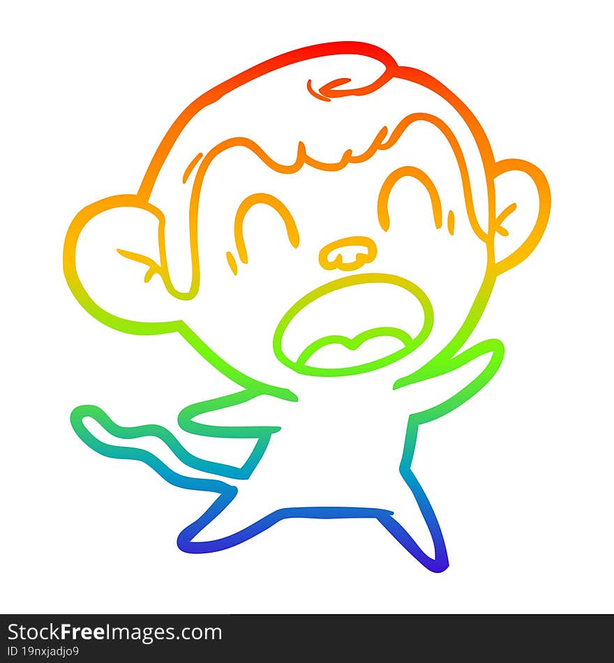 rainbow gradient line drawing shouting cartoon monkey