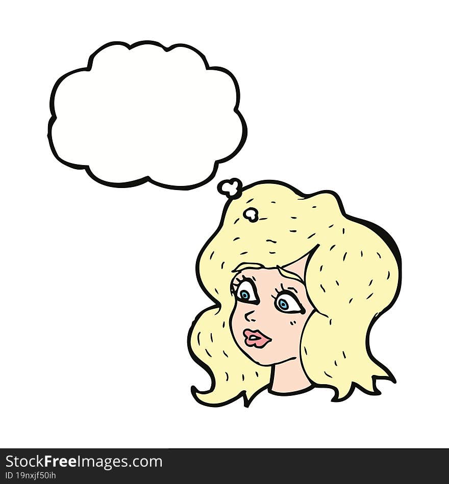 cartoon woman looking concerned with thought bubble