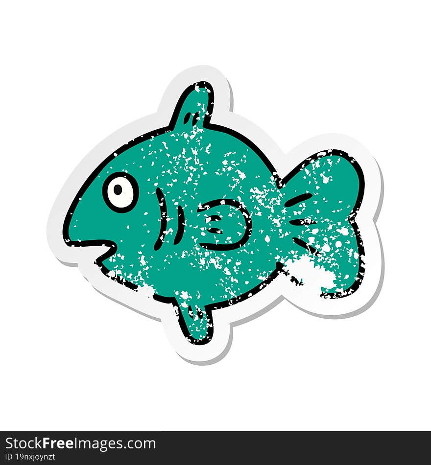 distressed sticker cartoon doodle of a marine fish