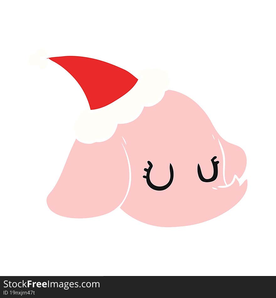 Flat Color Illustration Of A Elephant Face Wearing Santa Hat