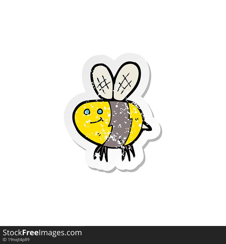 retro distressed sticker of a cartoon bee