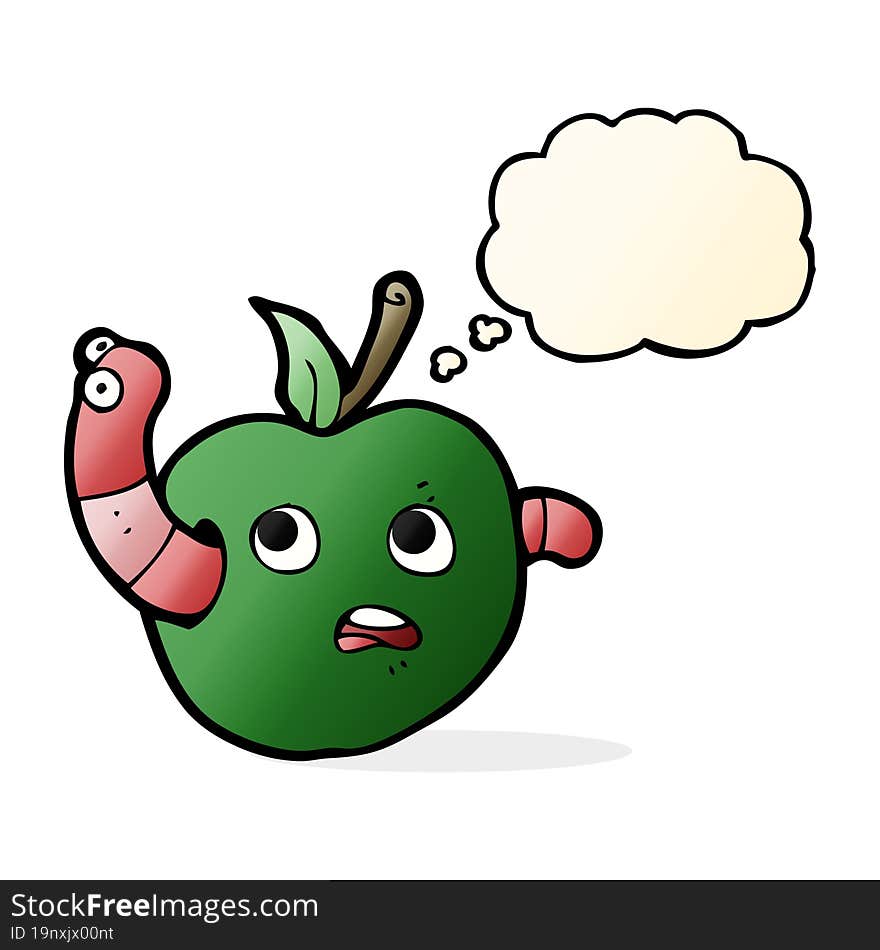 Cartoon Worm In Apple With Thought Bubble