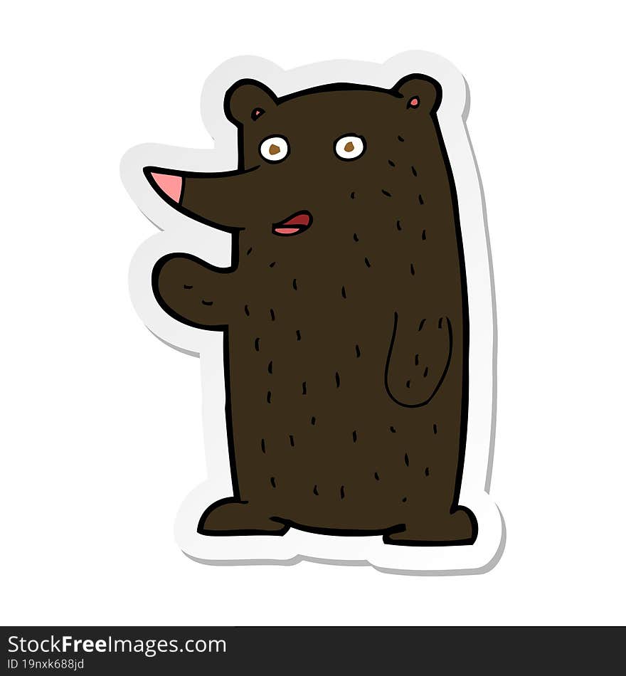 sticker of a cartoon waving black bear