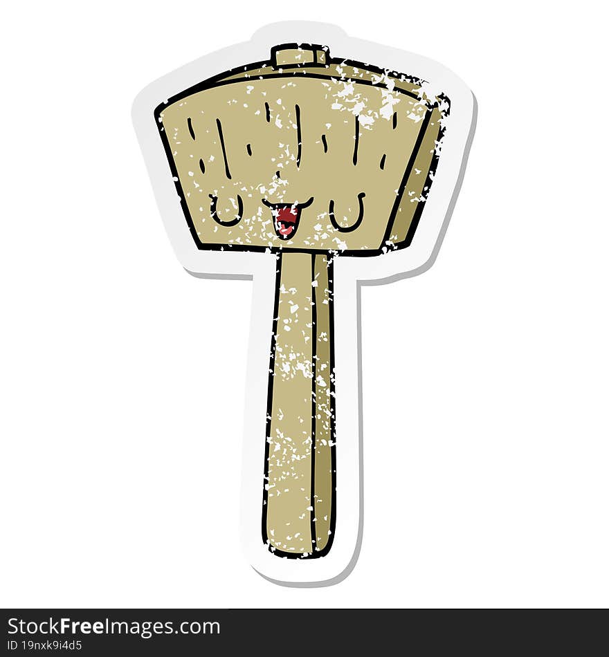 Distressed Sticker Of A Cartoon Mallet