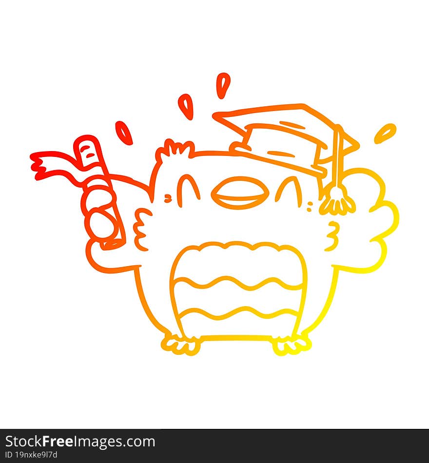 warm gradient line drawing cartoon owl graduate