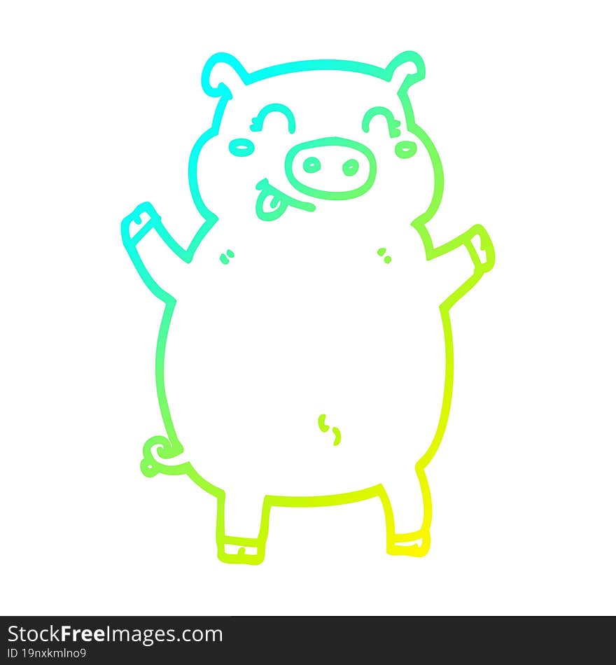 cold gradient line drawing cartoon pig