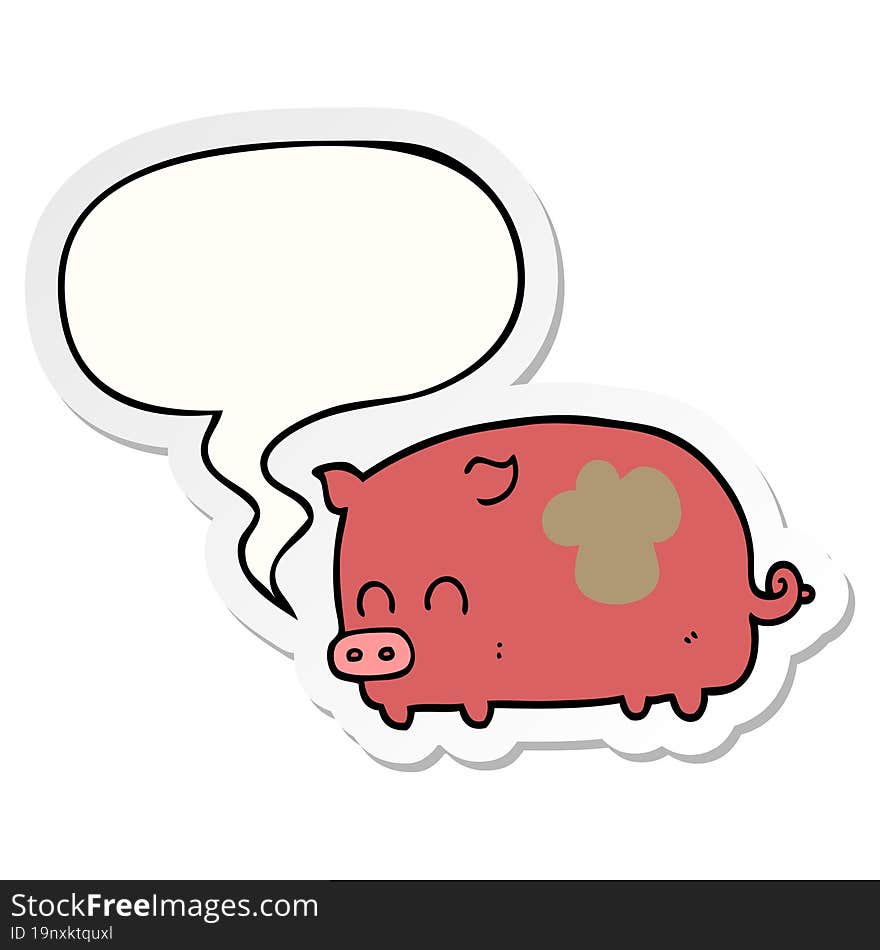 cute cartoon pig with speech bubble sticker. cute cartoon pig with speech bubble sticker