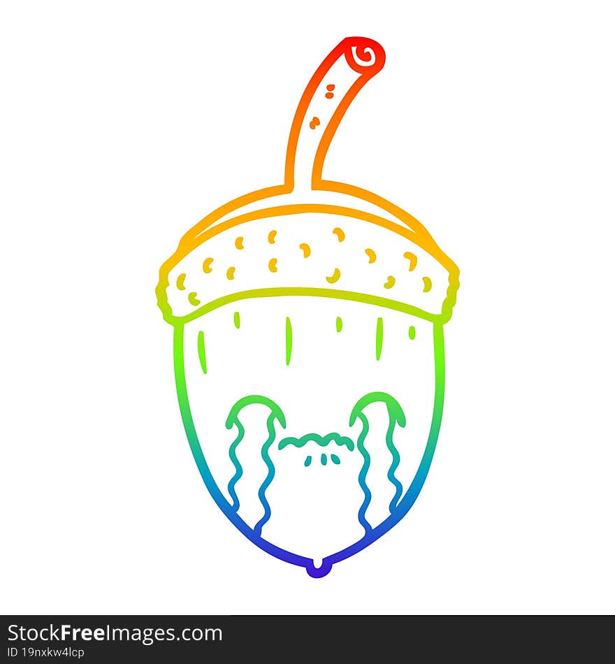 Rainbow Gradient Line Drawing Cartoon Crying Acorn