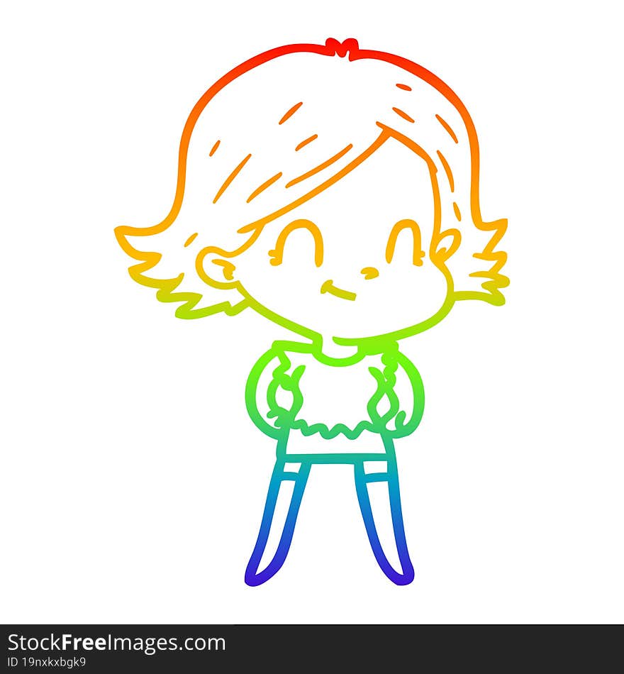 rainbow gradient line drawing cartoon friendly girl