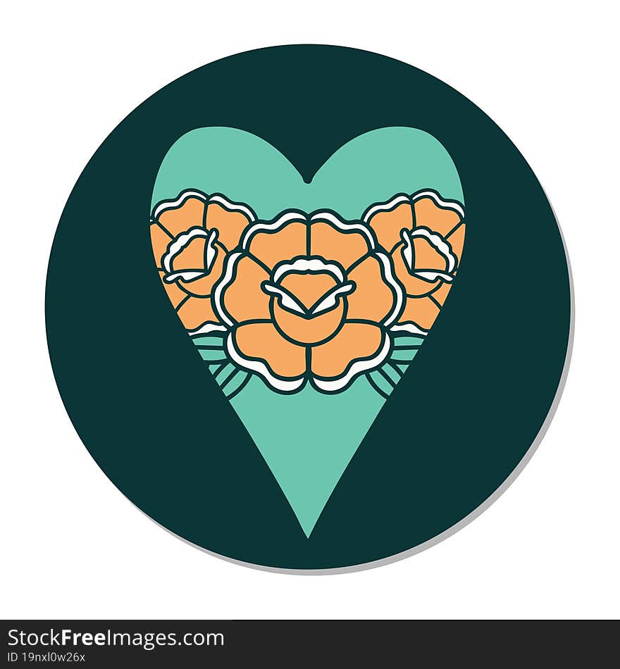 Tattoo Style Sticker Of A Heart And Flowers