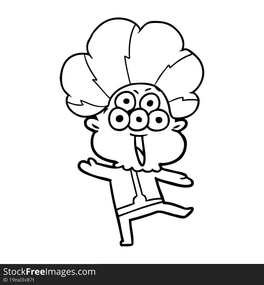 happy cartoon alien dancing in clown wig. happy cartoon alien dancing in clown wig