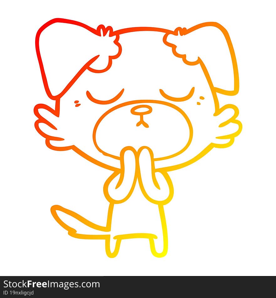 warm gradient line drawing of a cute cartoon dog