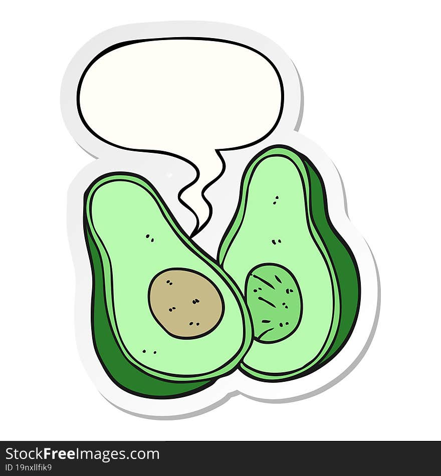 cartoon avocado with speech bubble sticker. cartoon avocado with speech bubble sticker