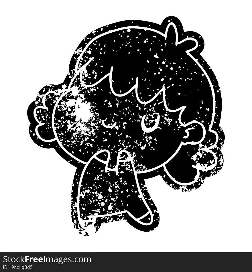 grunge distressed icon of a cute kawaii girl. grunge distressed icon of a cute kawaii girl