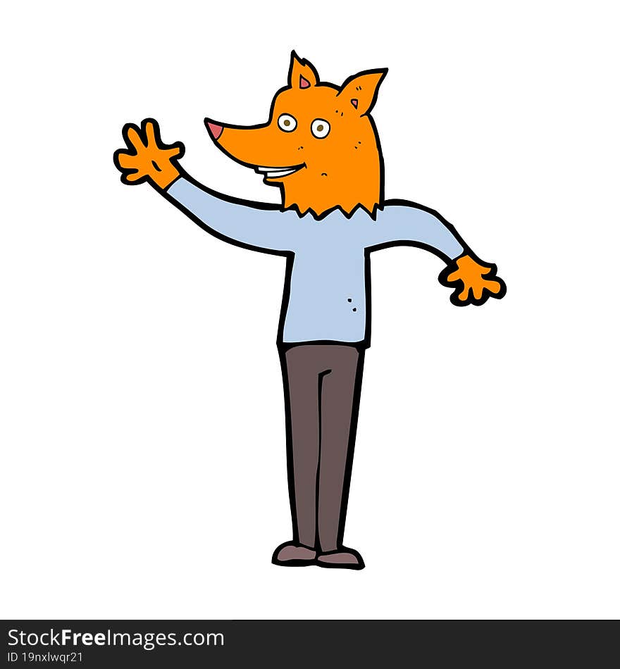 cartoon waving fox man