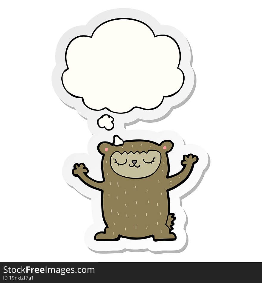 cute cartoon bear and thought bubble as a printed sticker